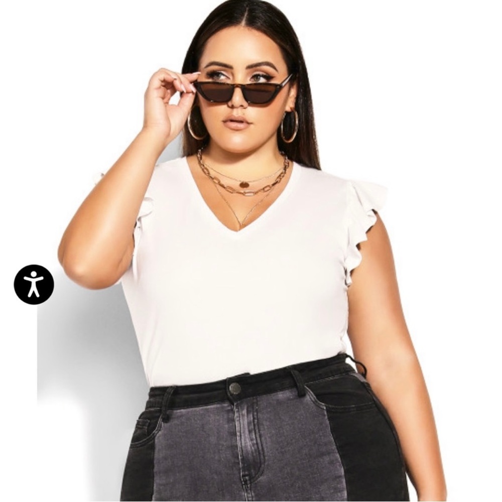 NWT City Chic Leisure Frill Top - Size 18/M (ivory)